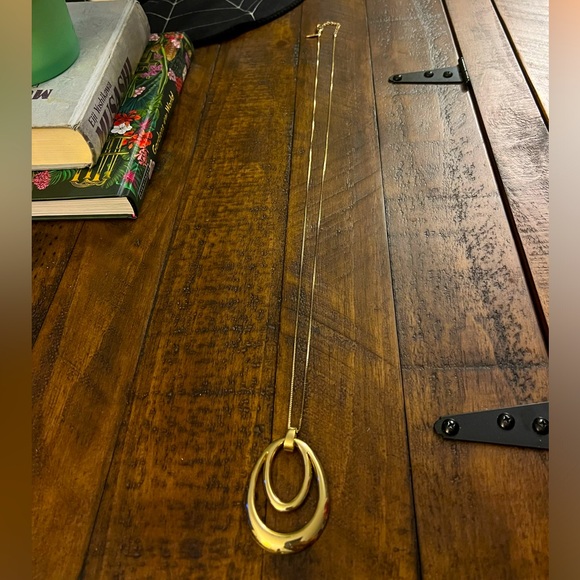 New York & Company Jewelry - NY & Co Long Chain Gold Tone Necklace with Oval Pendant Business Simple